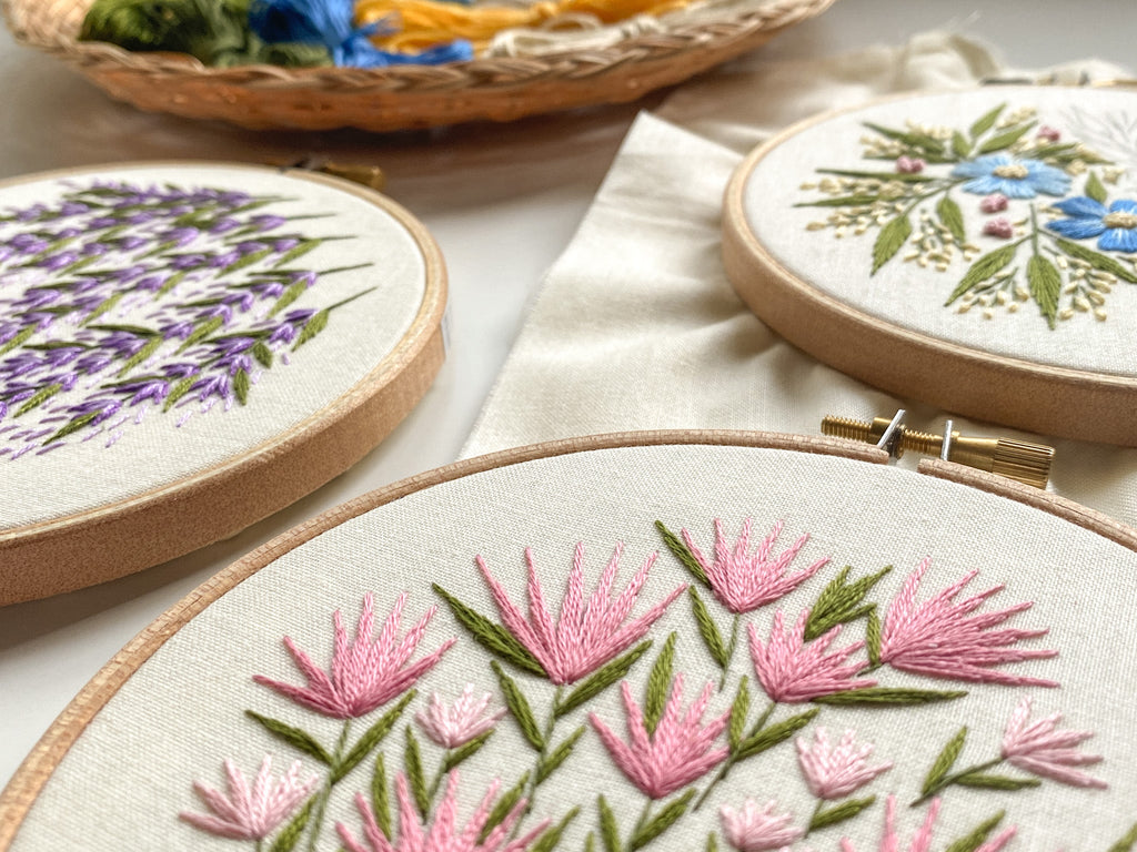 embroidery hoops with wildflowers