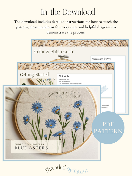 Blue Asters Embroidery Pattern (PDF Download Only)